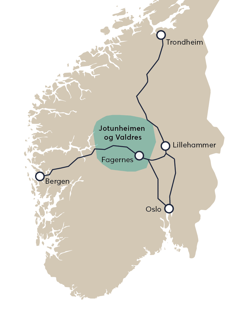 Kart over Jotunheimen og Valdres